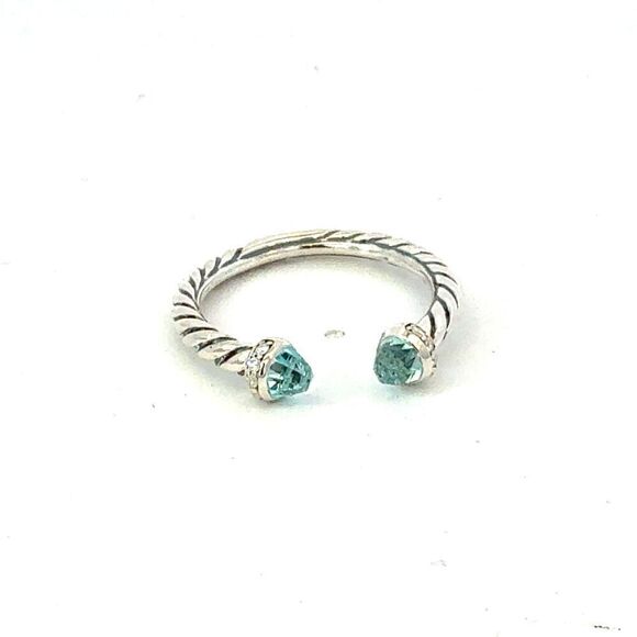 David Yurman Diamond Prasiolite Ring Size 8 Sterling Silver Estate DY600 - Picture 7 of 9